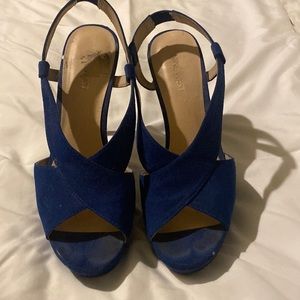 Blue suede platform shoes